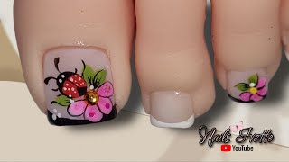 IDEAS PARA DECORAR PIES  DISEÑO DE UÑAS PIE FLOR  DISEÑO DE UÑAS SENCILLAS Y ELEGANTES [upl. by Ahsienet]