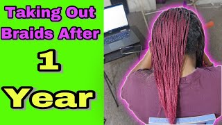 11 Months New GrowthTaking Down Old Micro Braids hairgrowth braids [upl. by Otrebire657]