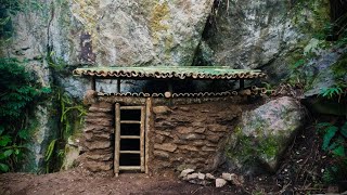 11DAYS SOLO SURVIVAL CAMPINGbuilding stone ￼ and wood bamboo bushcraft shelter in the forest [upl. by Adle]