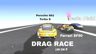 Porsche 992 Turbo S Vs Ferrari SF90 Vs Tesla Plaid Vs McLaren 765LT DRAG RACE 1 Mile [upl. by Demp]