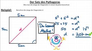 Diagonale im Quadrat mit dem Satz des Pythagoras berechnen – So geht‘s [upl. by Rotsen]