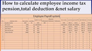 How to Calculate Employee Salary Income Tax pension total deduction and net salary by MSExcel [upl. by Nerrol]