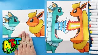 How to Draw Vaporeon vs Flareon Surprise Fold [upl. by Vitia]