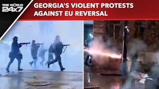 Georgia Protests  Tear Gas amp Water Cannons Georgias Violent Protests Against EU Reversal [upl. by Undis]