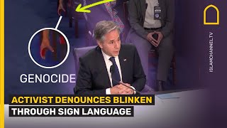 Activist denounces US Secretary of State Antony Blinken through sign language [upl. by Layol]