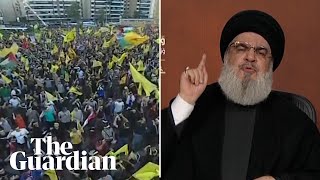 Crowds in Beirut cheer as Hezbollah leader taunts Israel in speech [upl. by Erwin838]