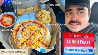 Domino’s Pizza 4 Course Meal For 99 Rs Only 😳 Veg Cheese Corn Pizzaveg Crispy BitesCheese Dip😍 [upl. by Gaby]