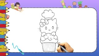 Easy Hello Kitty Cupcake Drawing For Kids 🎂✏️ [upl. by Eahsed]