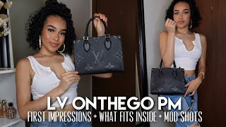 NEW LOUIS VUITTON ONTHEGO PM TOTE UNBOXING  What Fits Inside  Mod Shots [upl. by Aloibaf]