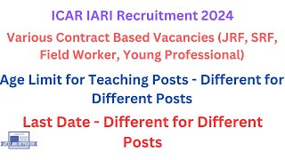 ICAR IARI Recruitment 2024  Contract Based Jobs in Govt Sector 2024  Latest Jobs Notifications [upl. by Cahilly]