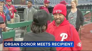 Philadelphia kidney transplant recipient meets donor for first time at Phillies game [upl. by Blythe676]