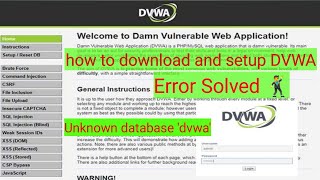 dvwa download and setup  Unknown database dvwa error solved  how to download and install dvwa [upl. by Drain911]