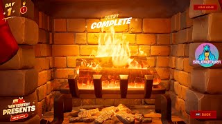 Warm Yourself at the Yule Log in The Cozy Lodge  Fortnite Winterfest 2021 Quests [upl. by Noseyt]