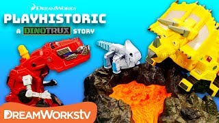 Dinotrux Ty Rux and Dozer Save Ace from a Volcano  Dinotrux Presents PLAYHISTORIC [upl. by Tteltrab]