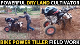 BIKE POWER TILLER  Powerful DRY LAND Cultivator  Motorcycle Power Tiller [upl. by Stetson]