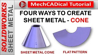 Four Ways To Create Sheet Metal  Cone In SolidWorks Sheet Metal [upl. by Greiner]