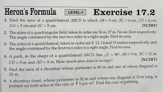 RD SHARMA Ex 172 Q1 to Q6 Solutions for class 9 Maths Chapter 17 Herons Formula [upl. by Notlek937]