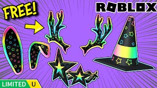 FREE LIMITEDS How To Get RAINBOW ANTLERS BUNNY EARS STAR CROWN TRAFFIC CONE amp More on Roblox [upl. by Annabel]