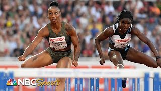 Jasmine CamachoQuinn narrowly beats Tobi Amusan to Diamond League 100m hurdles victory  NBC Sports [upl. by Virgilio]