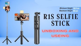 r1s selfie stick unboxing and useing  selfie stick ko use kesie kare selfie selfistick use [upl. by Ahcsas]