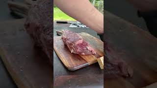 Bone Marrow amp Chive Blossoms Compound butter sitting on a reverse seared Bison Tomahawk Steak [upl. by Acsisnarf191]