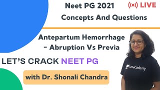 Antepartum Hemorrhage  Abruption Vs Previa  Target NEET PG 2021  Dr Shonali Chandra [upl. by Nagem]