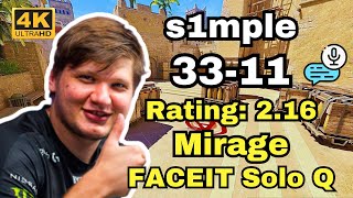 GOAT is back s1mple 3311 Solo Q VOICE COMMS Mirage  Sep 16 2024 cs2 pov [upl. by Knepper381]