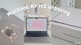 macbook air m2 space grey 🩶 unboxing 💻🌸 set up  accessories 2024 [upl. by Ahsela612]