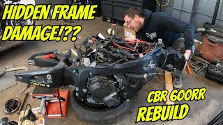 2007 CBR 600RR Wrecked Bike Rebuild Part 2 HIDDEN FRAME DAMAGE [upl. by Selmner]