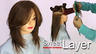 LAYERED HAIRCUT tutorial easy sweet layerTREND [upl. by Atinehc]