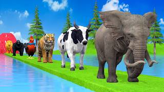 Paint amp Animals DuckGorillaLionElephantCowSheep Fountain Crossing Transformation Animal Cartoon [upl. by Strong656]