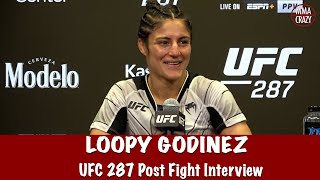 Loopy Godinez quottwo Latinas fighting your gonna see crazy things vs Cynthia Calvillo at UFC 287 [upl. by Aratahs]