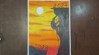 New Year Drawing  Easy Oil pastel Drawing  Step by Step for Beginnersnewyeardrawing 2024drawing [upl. by Altman]