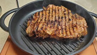 TBone Steak on The Whatever Pan Cast Aluminum Griddle with Glass Lid Copper Chef Induction Burner [upl. by Derfliw]