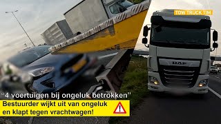 BESTUURDER WIJKT UIT VAN ONGELUK EN KLAPT OP VRACHTWAGEN [upl. by Irroc]