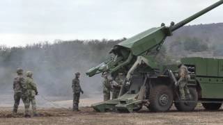 Danish troops firing CAESAR 8x8 selfpropelled artillery system [upl. by Ansell467]