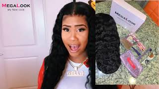 Honest Review TRANSPARENT LACE Water Wave Wig Megalook HAIR [upl. by Thea163]