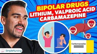 Bipolar Medications  Lithium Valproic Acid Carbamazepine for RN amp PN NCLEX Success [upl. by Jade]