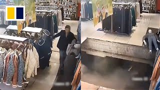 Shopping mall floor collapses swallowing customer in China [upl. by Asenev]