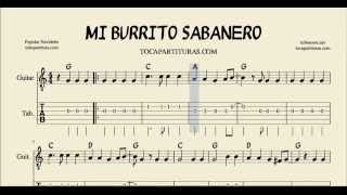 Mi Burrito Sabanero Tablatura y Partitura del Punteo de Guitarra con Acordes [upl. by Tish]