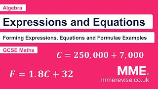 Algebra  Forming Expressions Equations and Formulae Examples [upl. by Grant754]