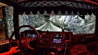 POV Driving Scania 590S  Winter has arrived [upl. by Nylatsirk]