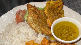 How to make tostones con mojo fried plantains with a savory garlic sauce [upl. by Halladba]