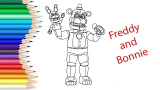 How to Coloring Golden Freddy amp Bonnie  Coloring Pages for Kids artforkids [upl. by Bryan]