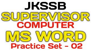 JKSSB Female Supervisor Computer MS Word MCQ Part2 [upl. by Atauqal]