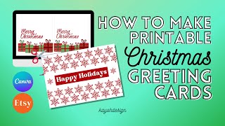 How To Create Printable Christmas Greeting Cards in Canva  DIY Holiday Cards  kayohdesign [upl. by Forcier]