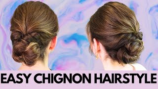 How to do EASY chignon hairstyle  hair tutorial [upl. by Lekim197]