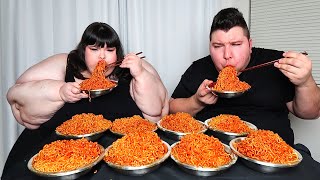 EXTREME FIRE NOODLE CHALLENGE WITH HUNGRY FAT CHICK • Mukbang amp Recipe [upl. by Andie397]