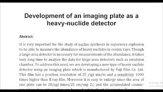 Development of an imaging plate as a heavy nuclide detector [upl. by Mayrim]