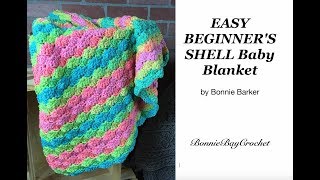 Easy Beginners Shell Baby Blanket by Bonnie Barker [upl. by Milurd]